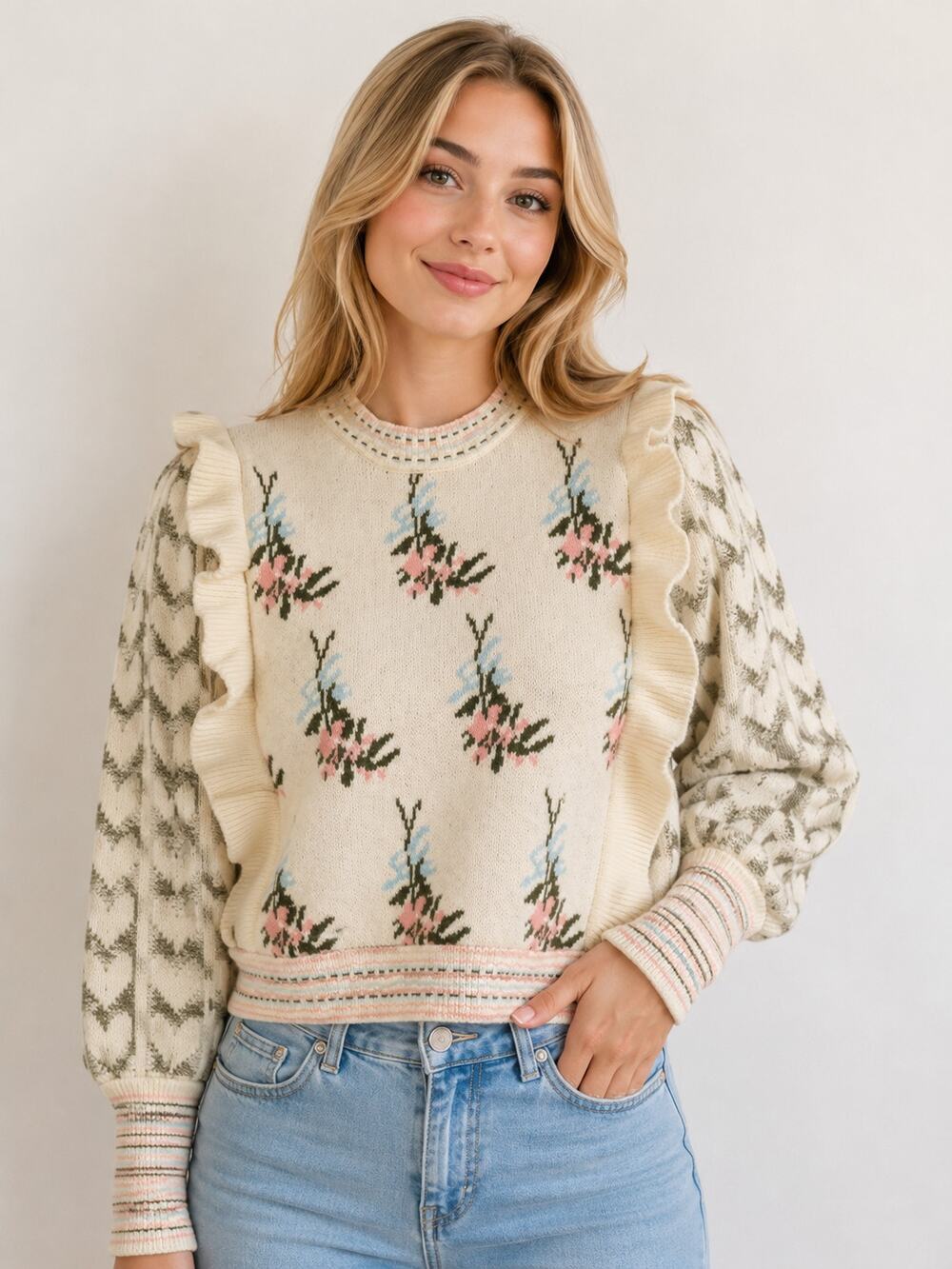 NEW Cider Coquette Sweater Womens Small Ivory Floral Hearts Cottagecore Boho